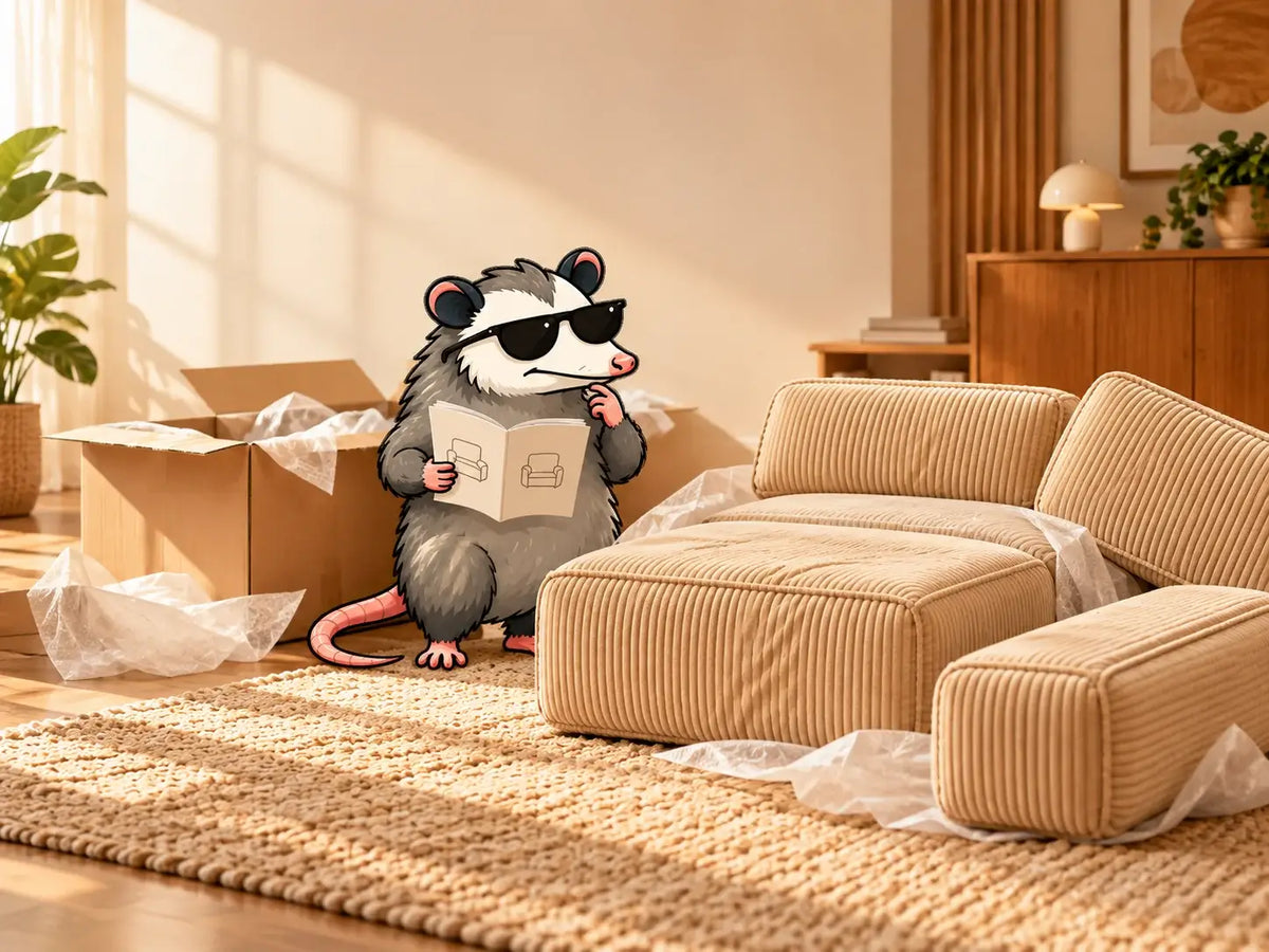Couch Possum sofa being unboxed